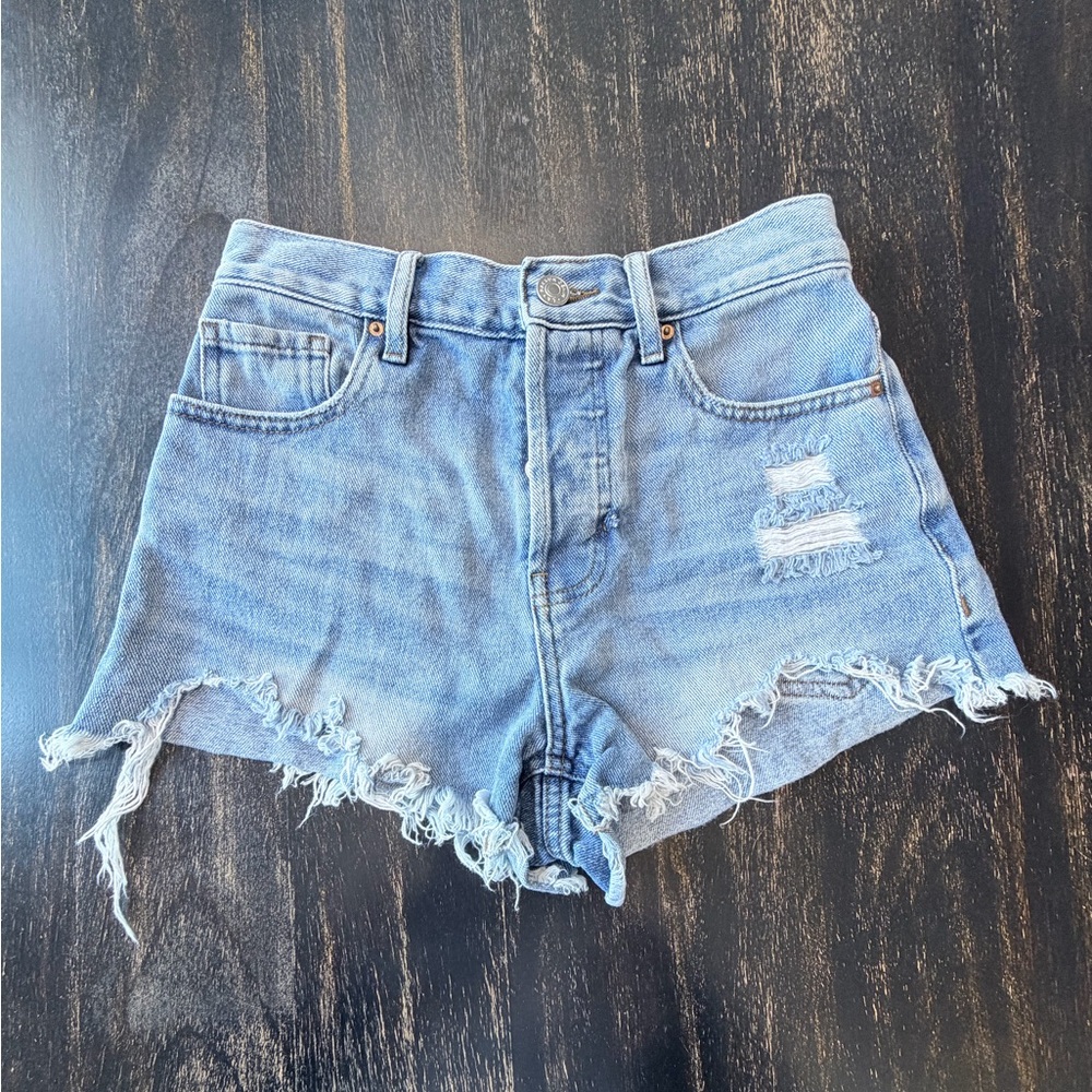 Pacsun Light Blue Ripped Vintage High Waisted Denim Shorts. Size 24